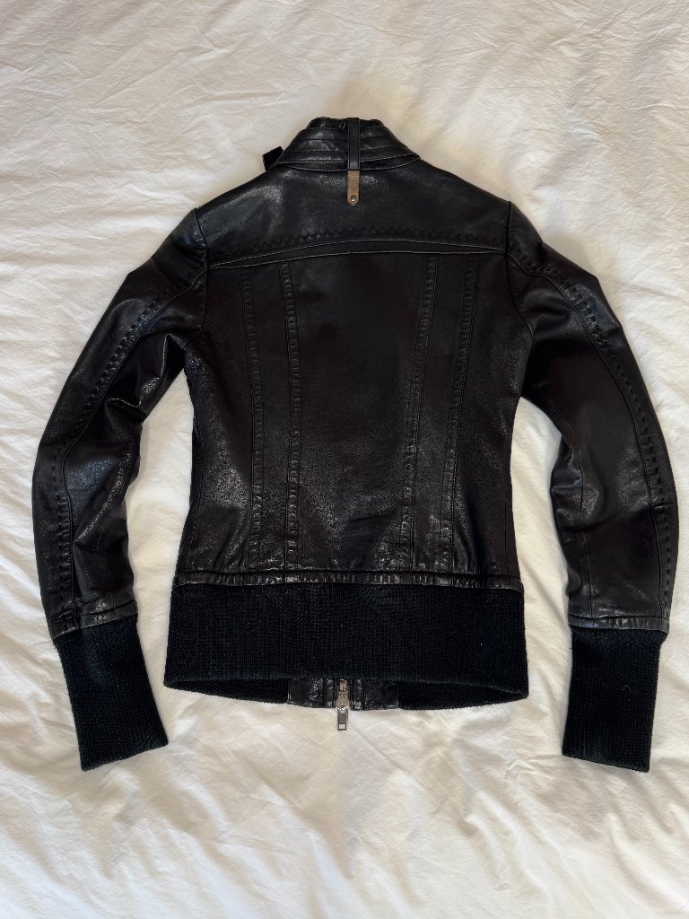Vintage Mackage X Aritzia Black Leather Moto Bomber Jacket Xxs — image 6 of 8